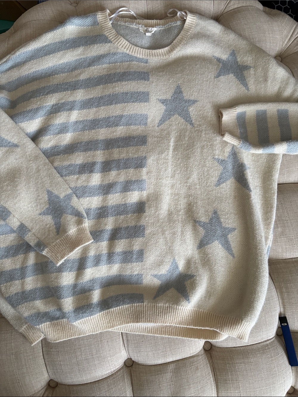 easel Cream and Light Blue Star & Stripe Crewneck Sweater